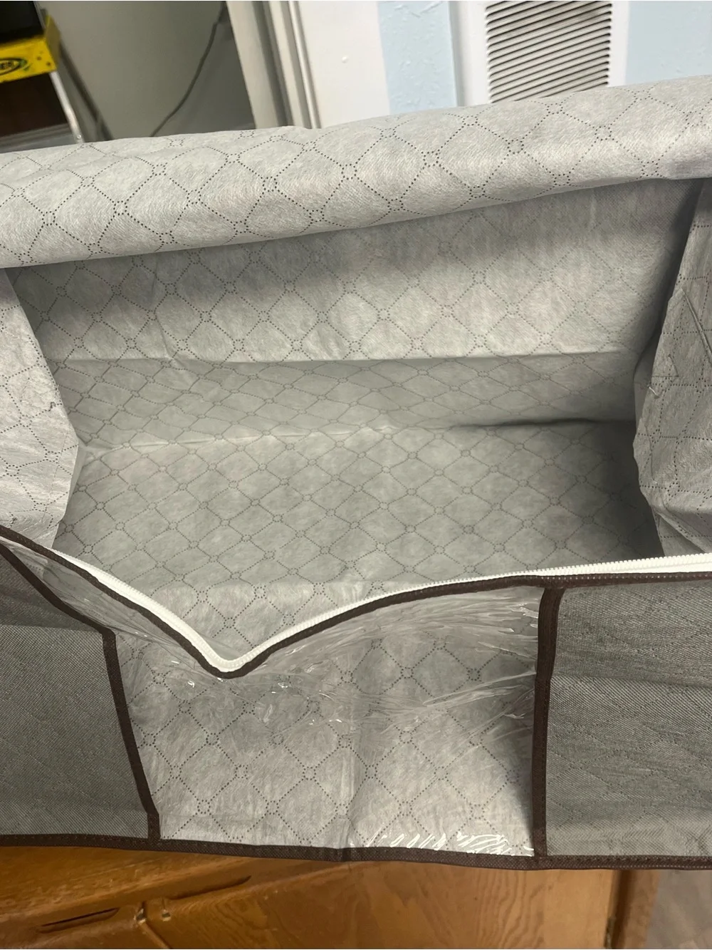 Set of Two Gray and Clear Quilted Fabric Storage Organizer